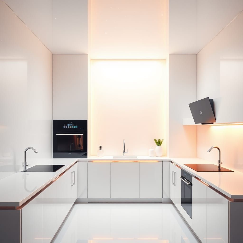 Sleek Handleless Kitchen with Neon Light and Magic Dust