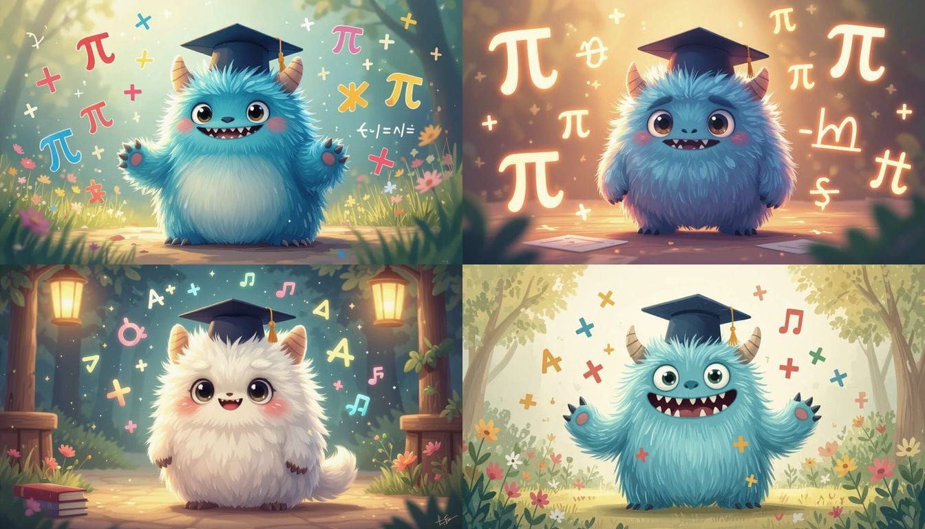 Fluffy Math Monster with Graduation Cap