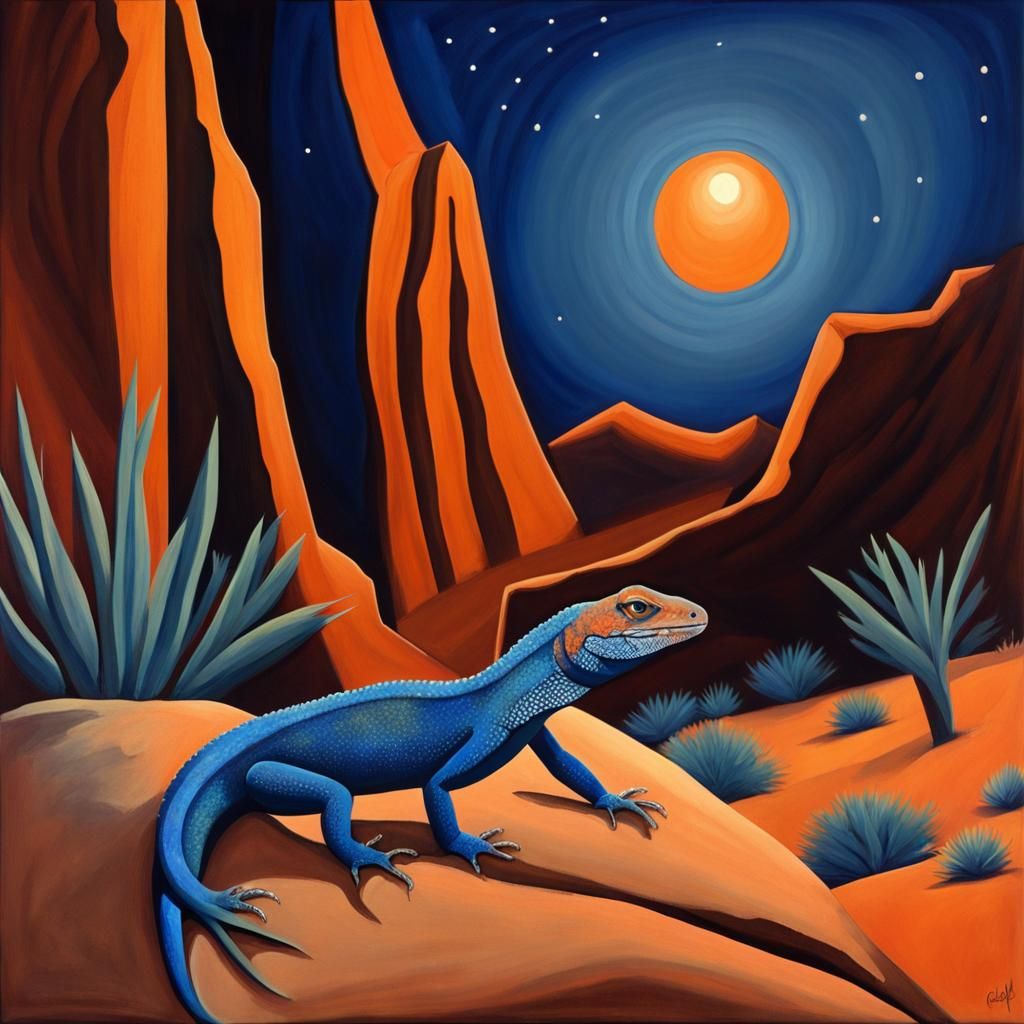 Gila Lizard in Desert Canyon, O'Keeffe Style