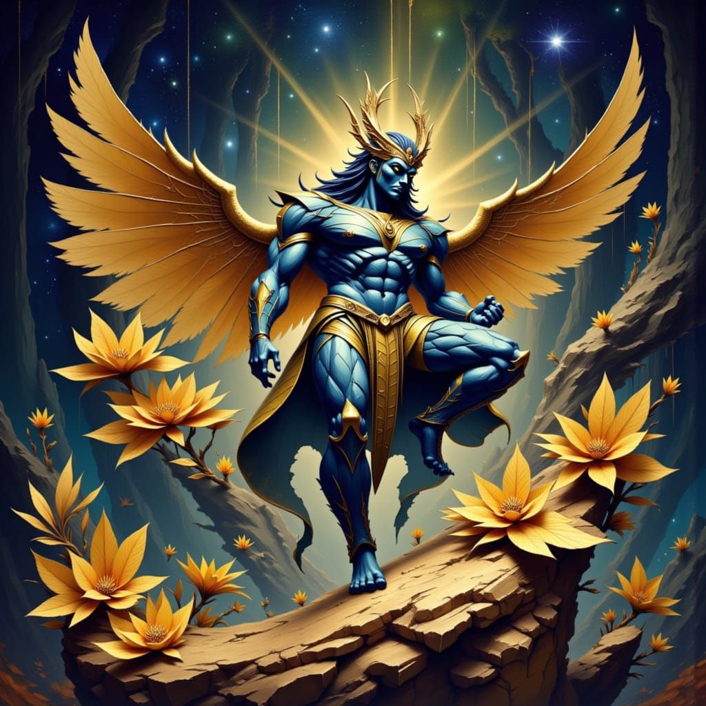 Ancient Mysterious Leaf Creatures with Golden Accents