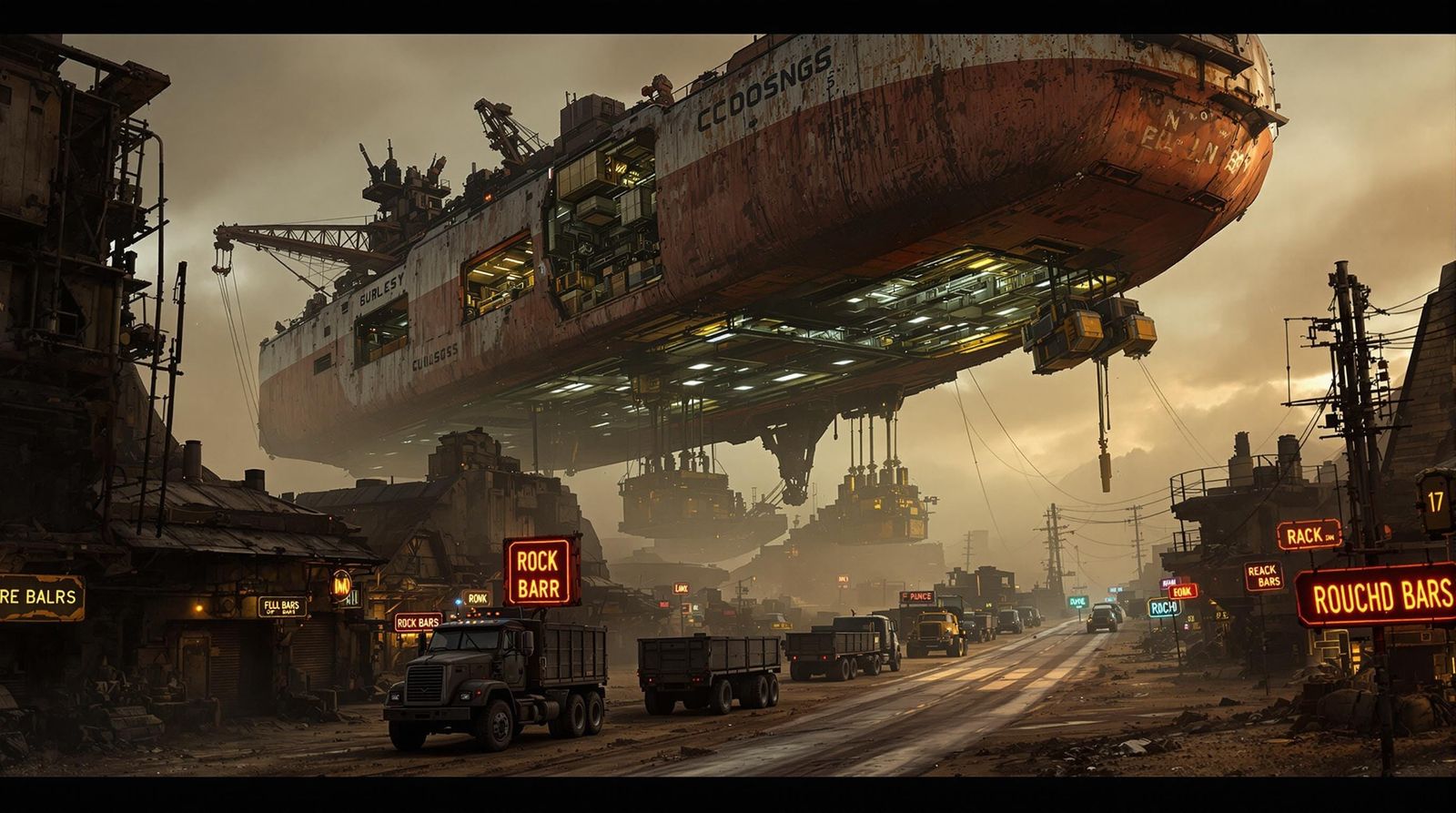 Cargo Ship Unloading at Mining Colony in Gritty Style