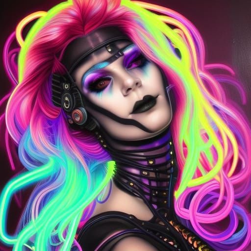 Neon Cyberpunk Woman with Cyberlox Hair