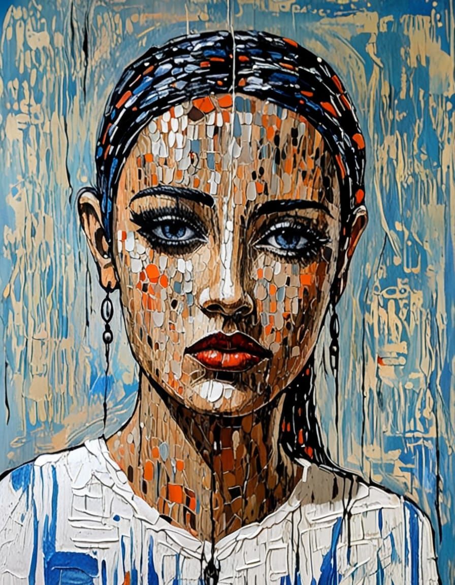 Gothgirl Portrait in High Contrast Impasto Style