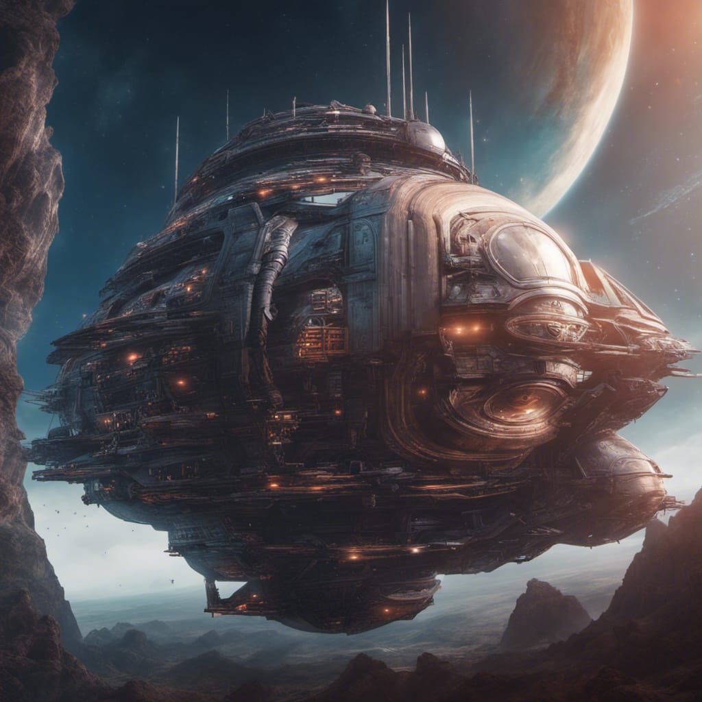 Futuristic Spaceship with Giant Engines in Detailed Matte Pa...