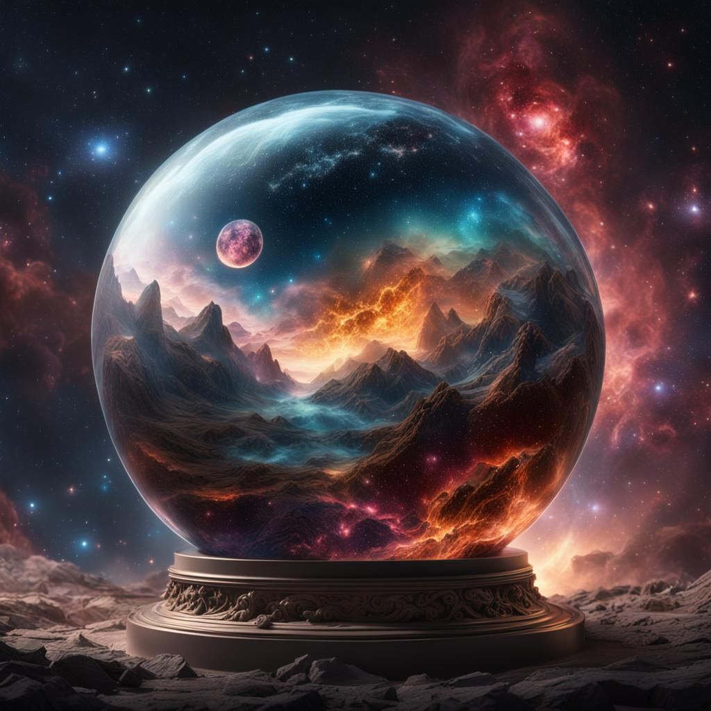 Nebula and Stars in Glass Sphere: Digital Painting