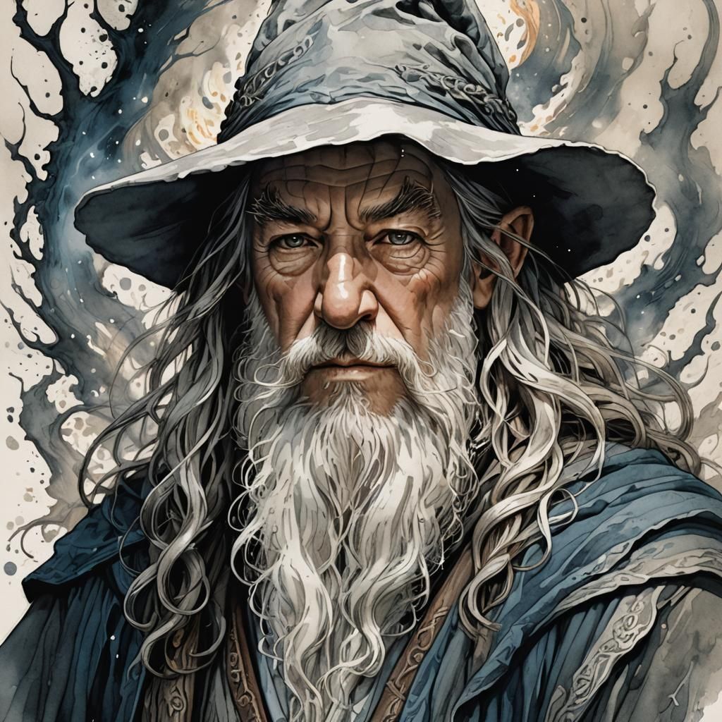 Gandalf in White Flames: Retro Fantasy Portrait