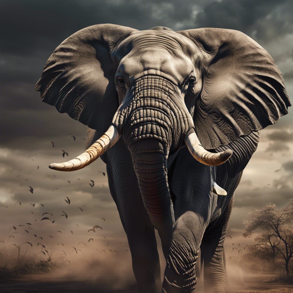 Charging African Elephant: Detailed Matte Painting