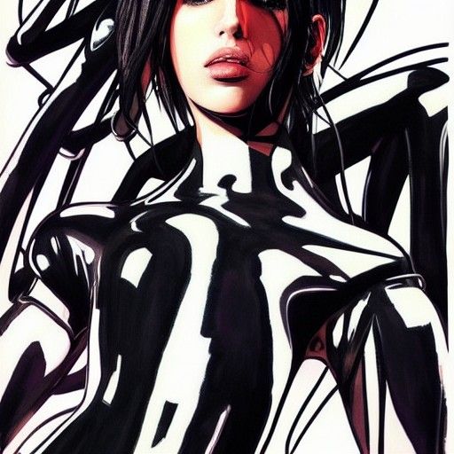 Spy in Black Latex Catsuit, Ink Illustration