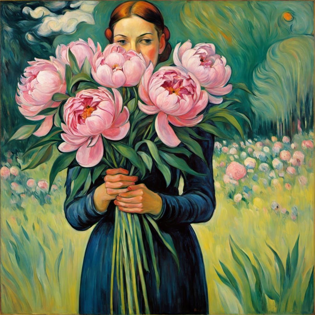 Woman with Peonies