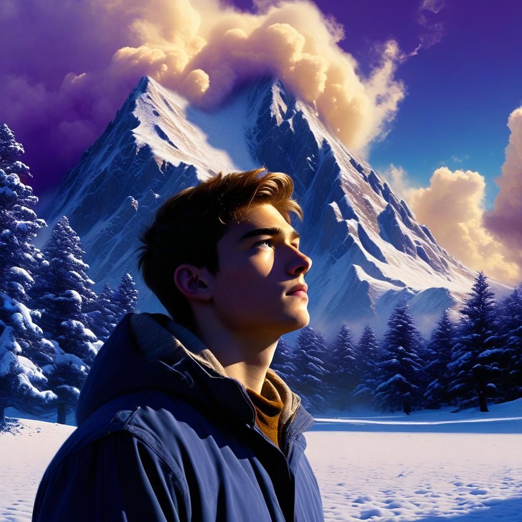 Teenager Merges with Sky in Dreamlike Digital Painting