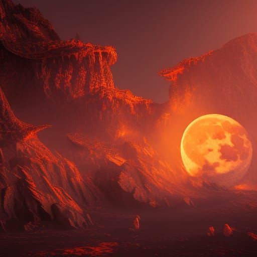 Fiery Moon Fantasy Concept Art