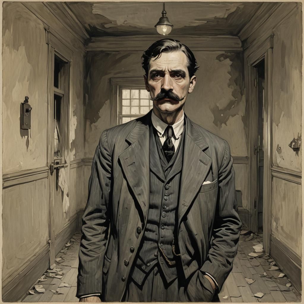 Sinister Man in 1920s Asylum Room