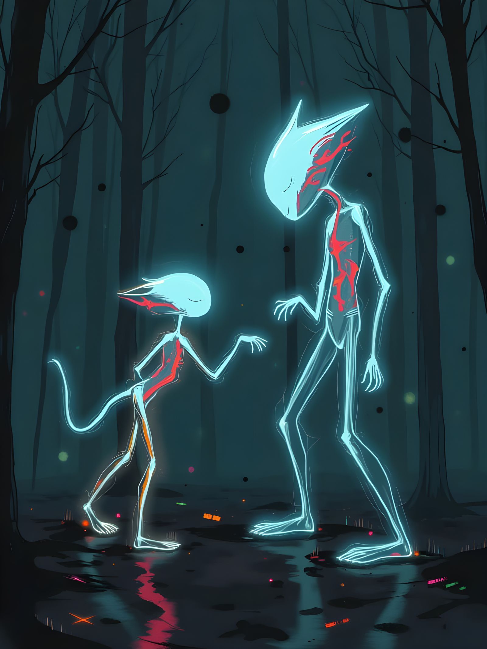 Feline Aliens Play Under Crepuscular Rays