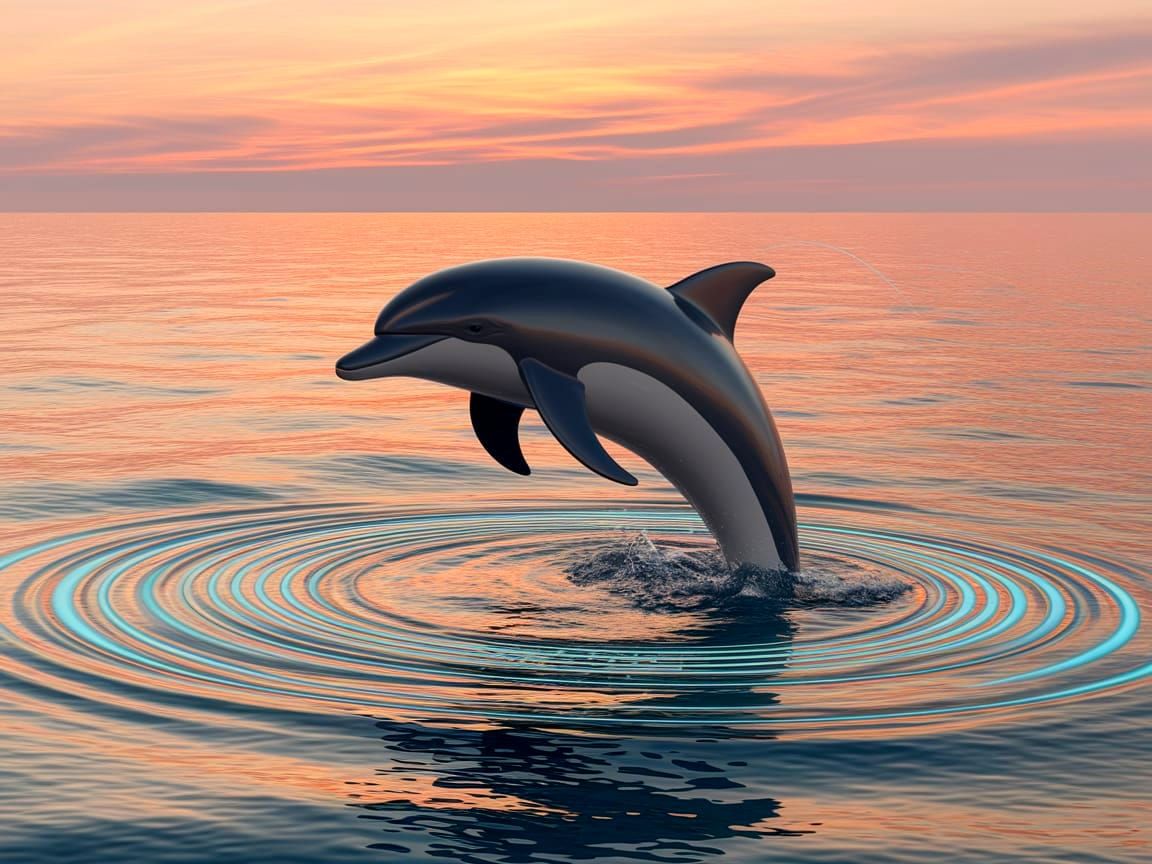 Dolphin in Sunset Echolocation Scene