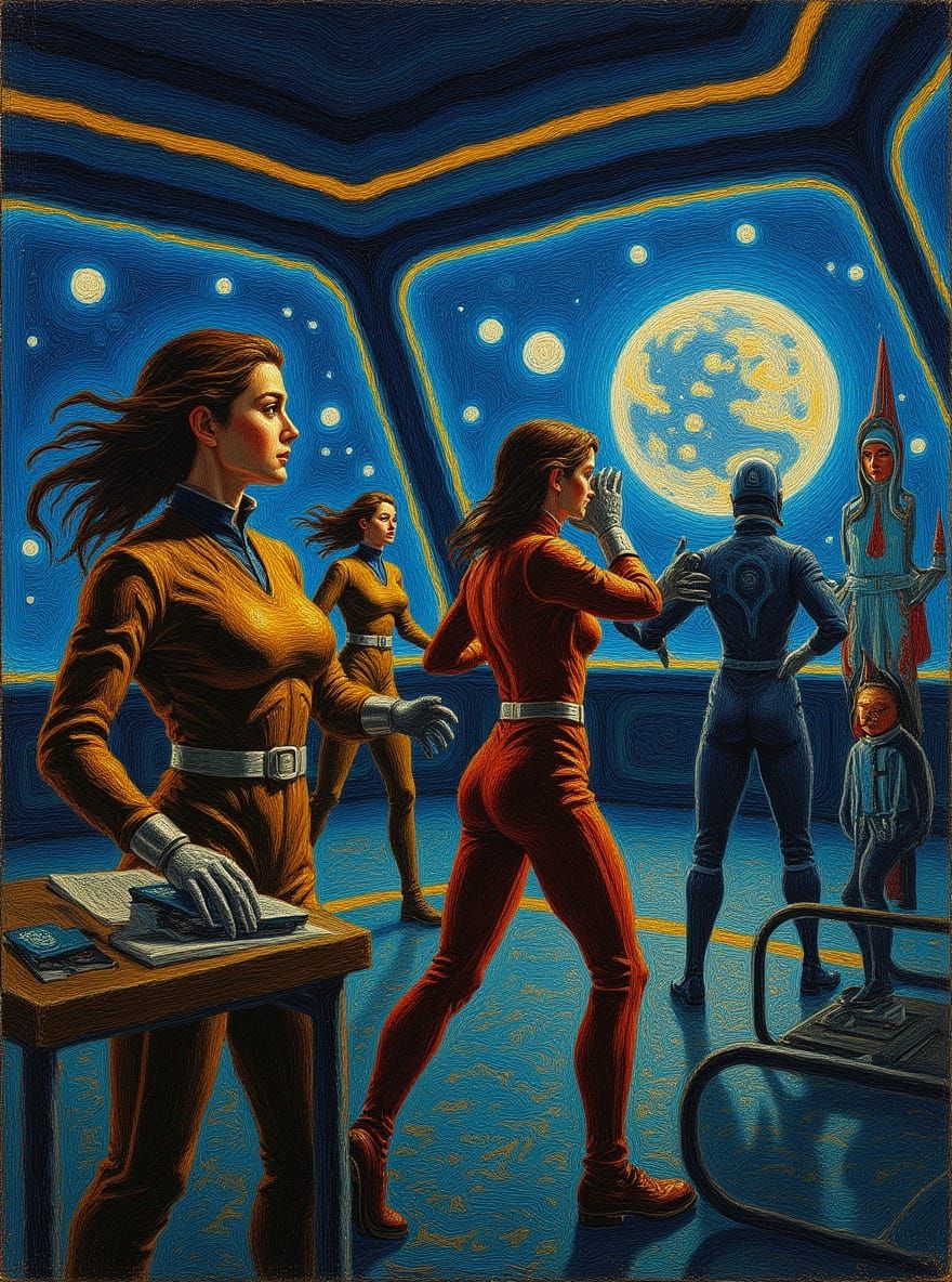Futuristic Space Academy: Impasto Oil Painting