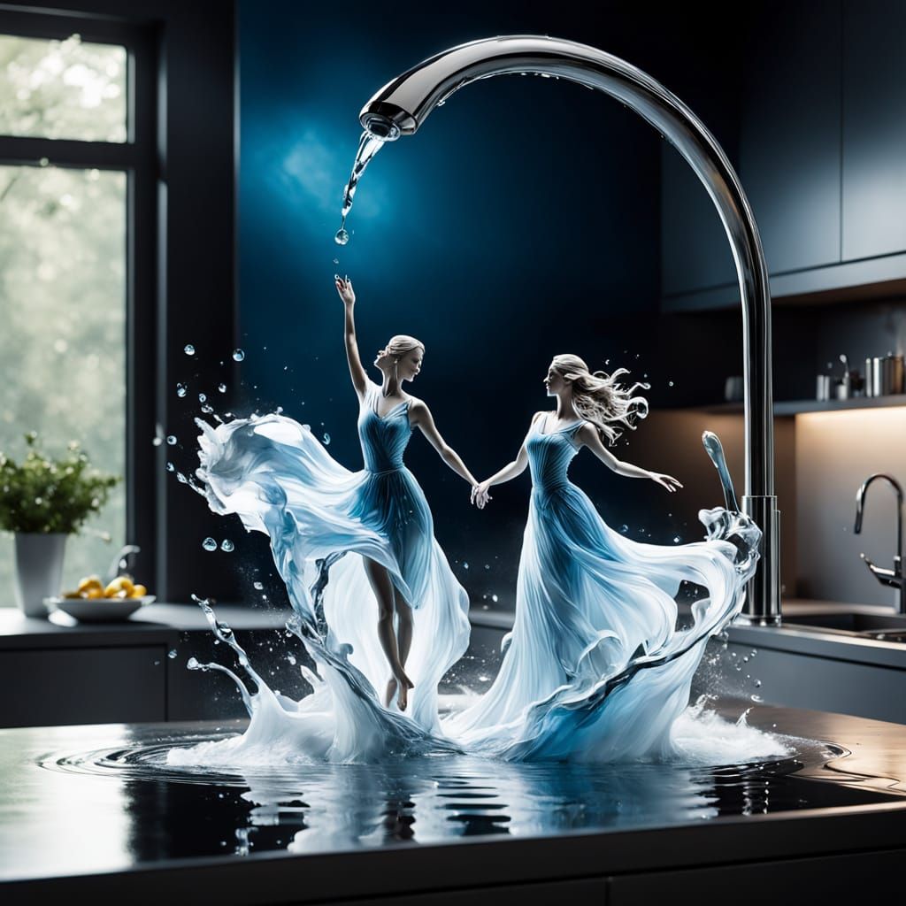 Ethereal Water Couple Dancing in Double Exposure