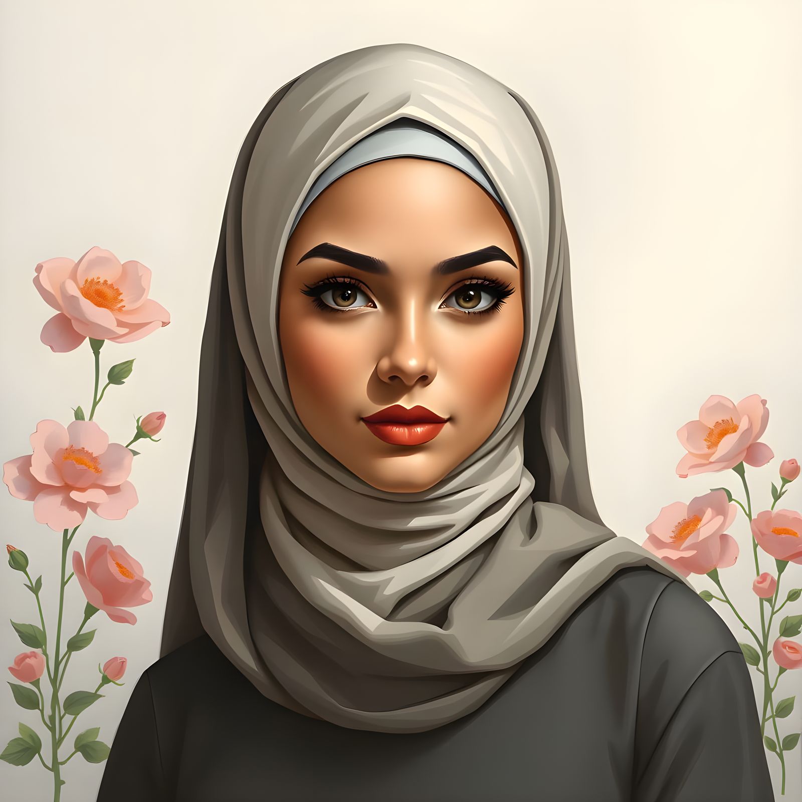 Beautiful Woman in Hijab: Modern Oil Painting