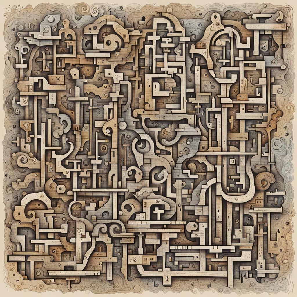 Whimsical Typographic Dungeon with Asemic Symbols