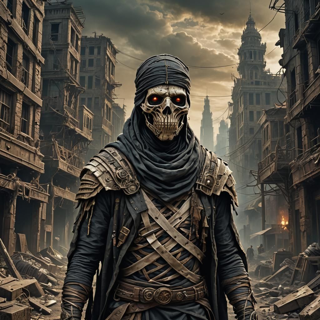 Post-Apocalyptic Mummy Portrait in Gustave Dore Style