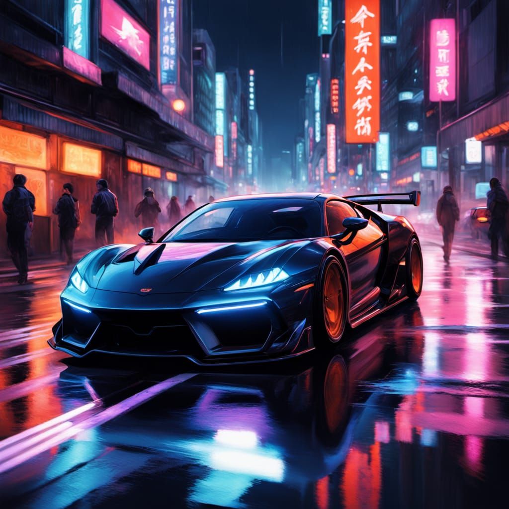 Concept Art of Car Drifting Around Girl at Night