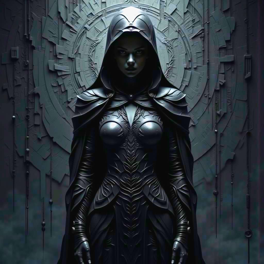 Gothic Woman in Obsidian Armour, Abstract Digital Art