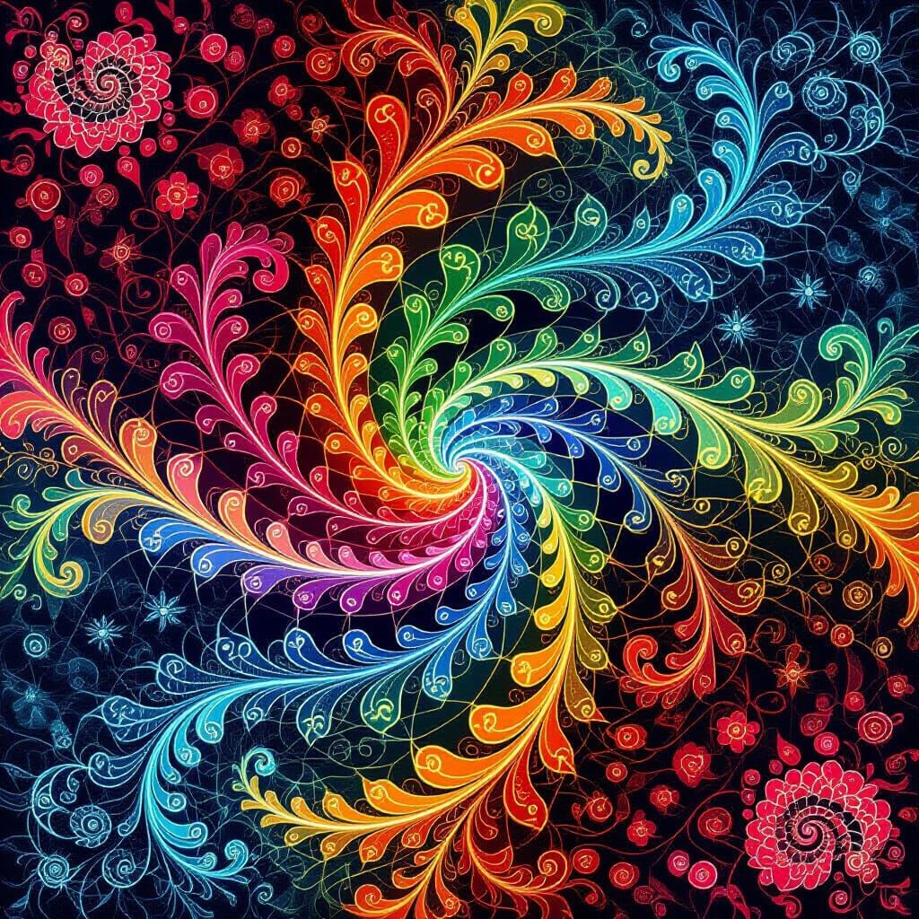 Vibrant Fractal Patterns in Whimsical Digital Art