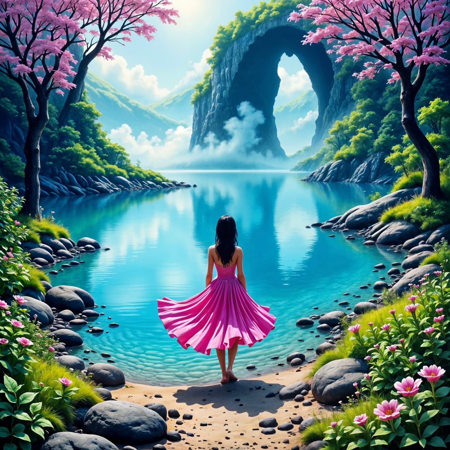 Vibrant Cerulean Dreamscape with Bold Accents