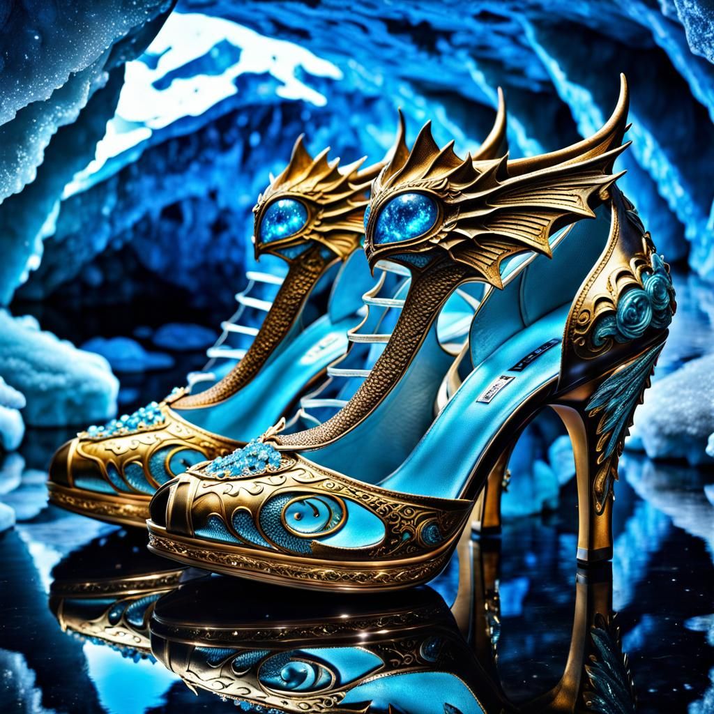 Ornate Dragon Shoes in Ice Cave: Fantasy Fashion