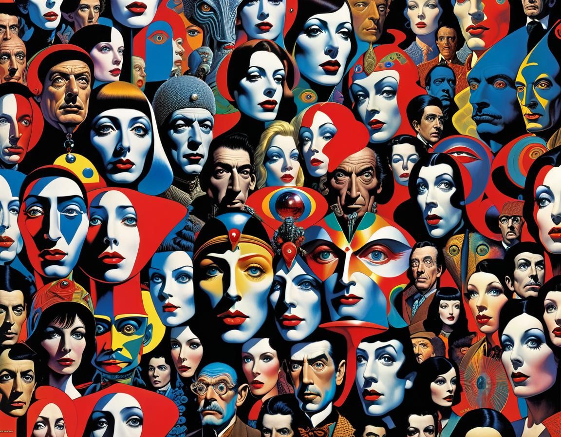 Psychedelic Faces Collage in Visionary Style