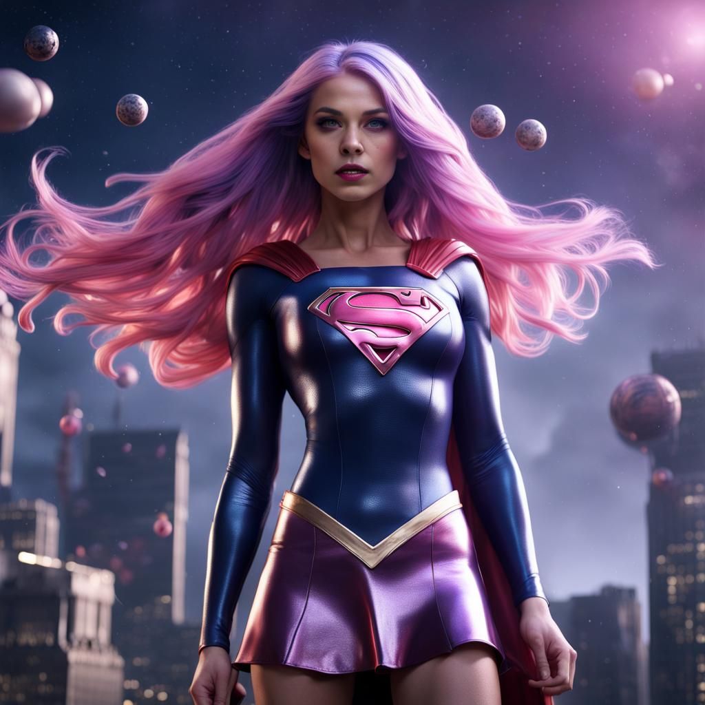 Supergirl in Space with Latex Dress, Digital Art