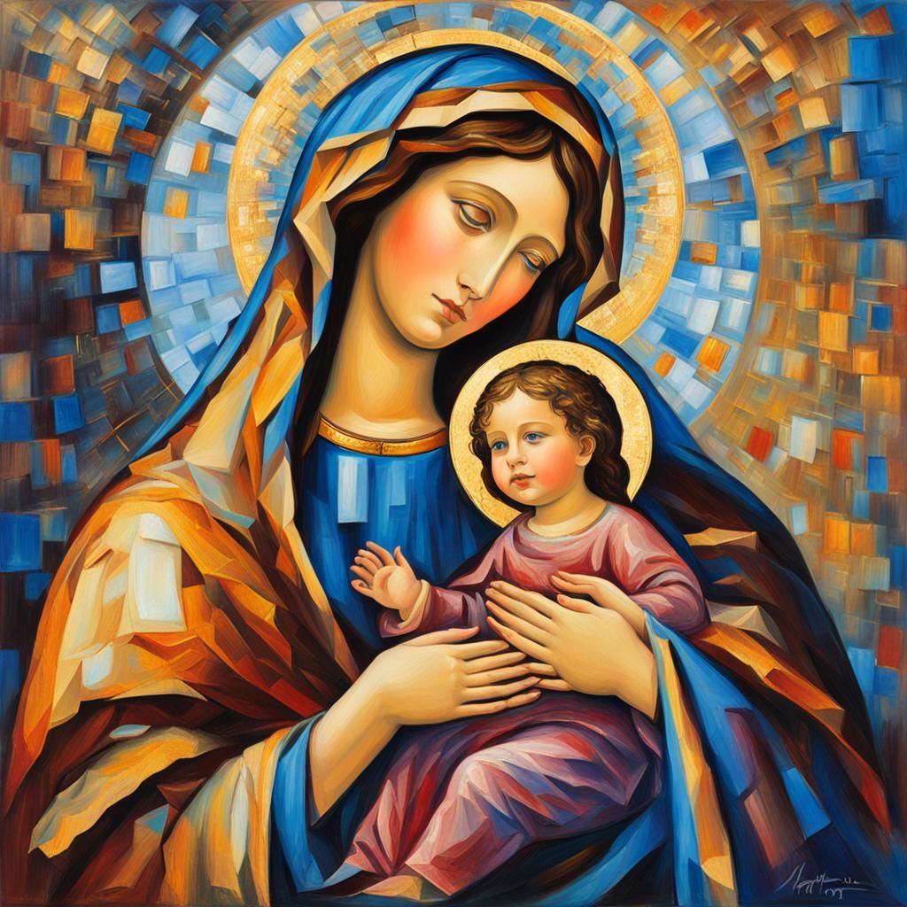 Abstract Impressionist Holy Mary and Baby Jesus