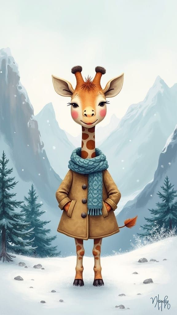 Giraffe in Winter Wonderland