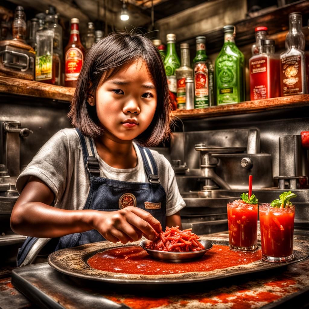 Filipina Woman Making Detailed Bloody Mary
