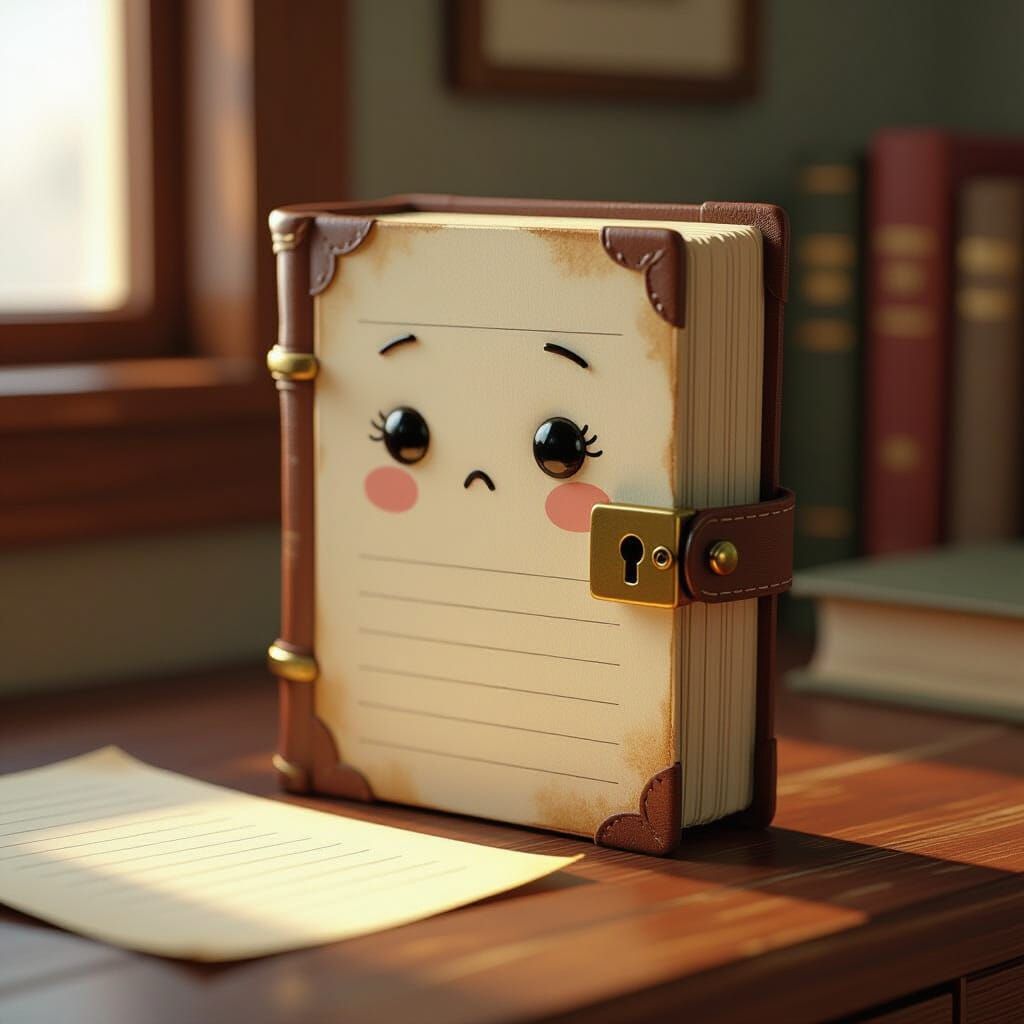 Shy Diary with Lock and Downcast Eyes in 3D Art