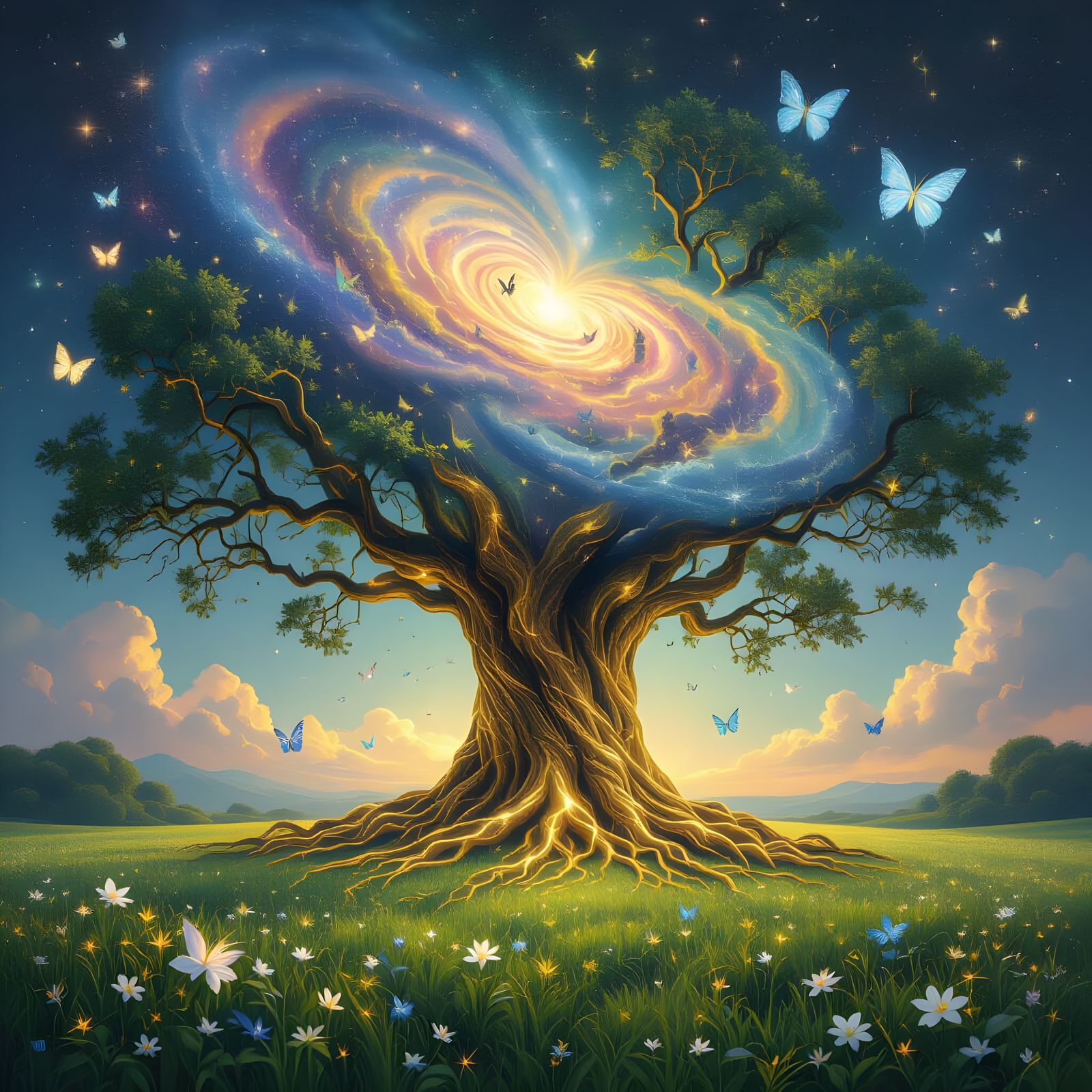 Colossal Golden Root Tree with Diamond Butterflies