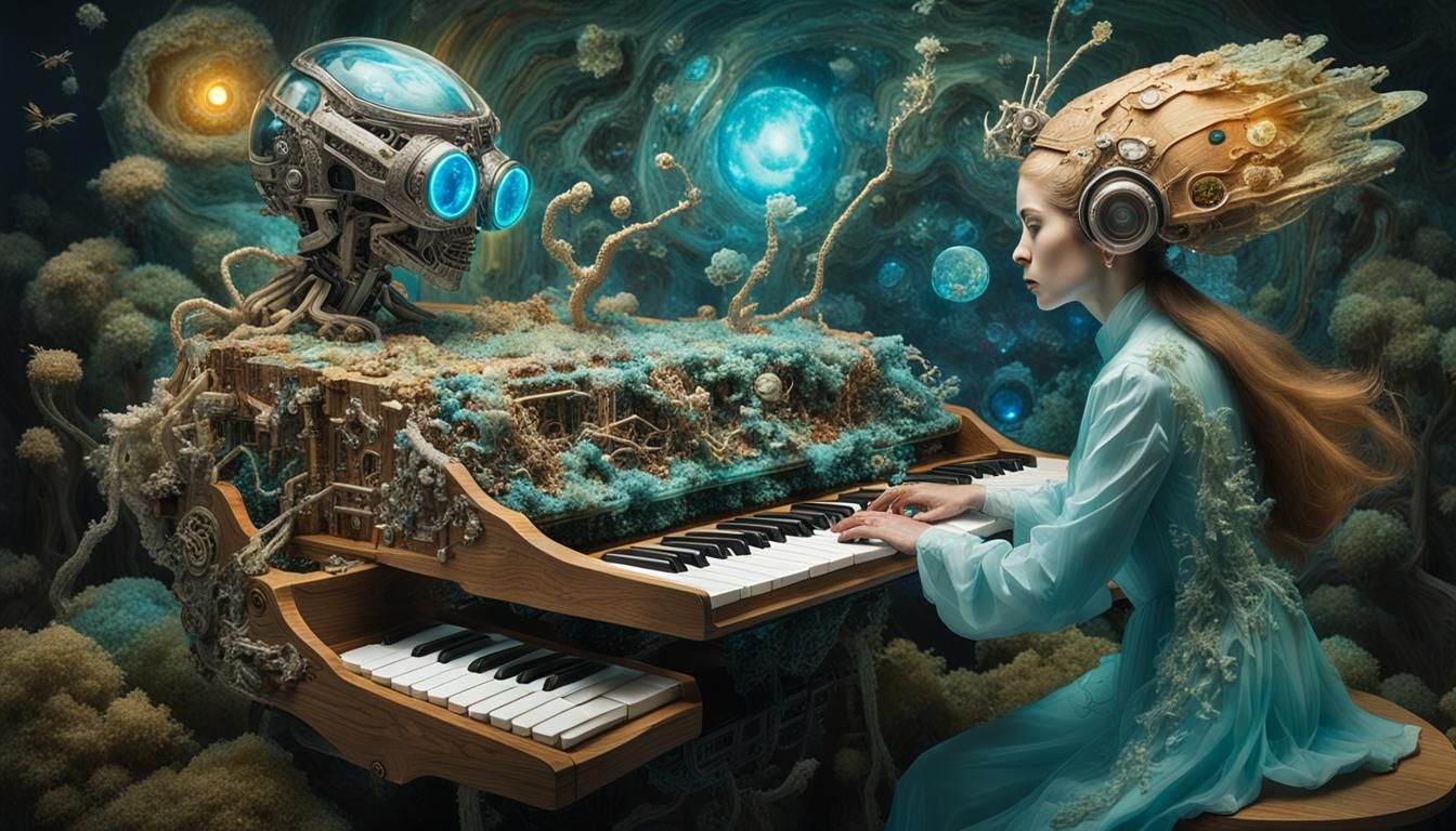 Ethereal Figures in Sunset Galaxy: Surrealist Art