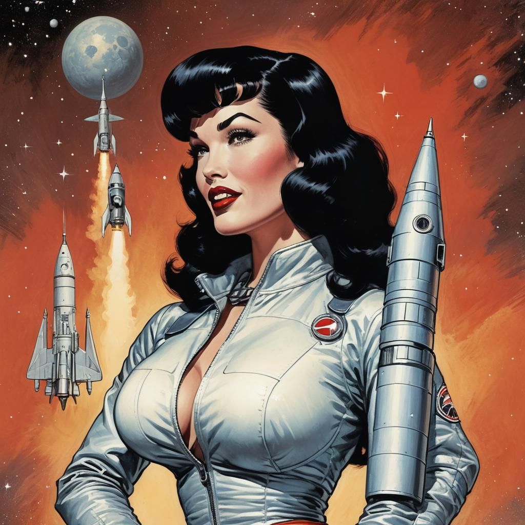 Retro Sci-Fi Pin-Up Girl in Space