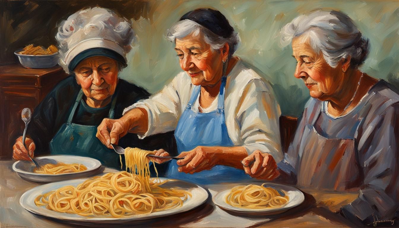 Nonna's Pasta Feast: An Oil Painting of Family