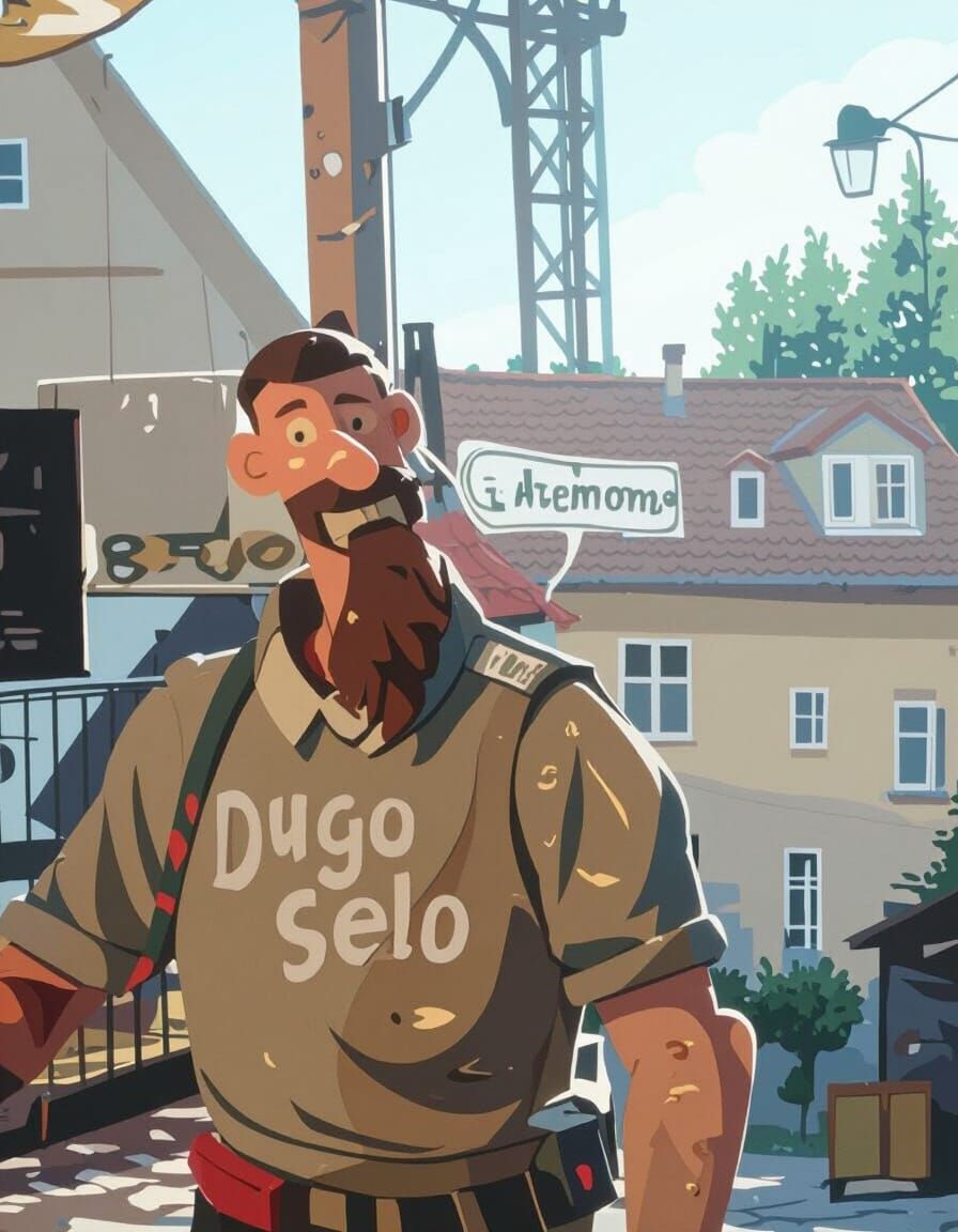 German Town Sign "Dugo Selo" in Whimsical Style