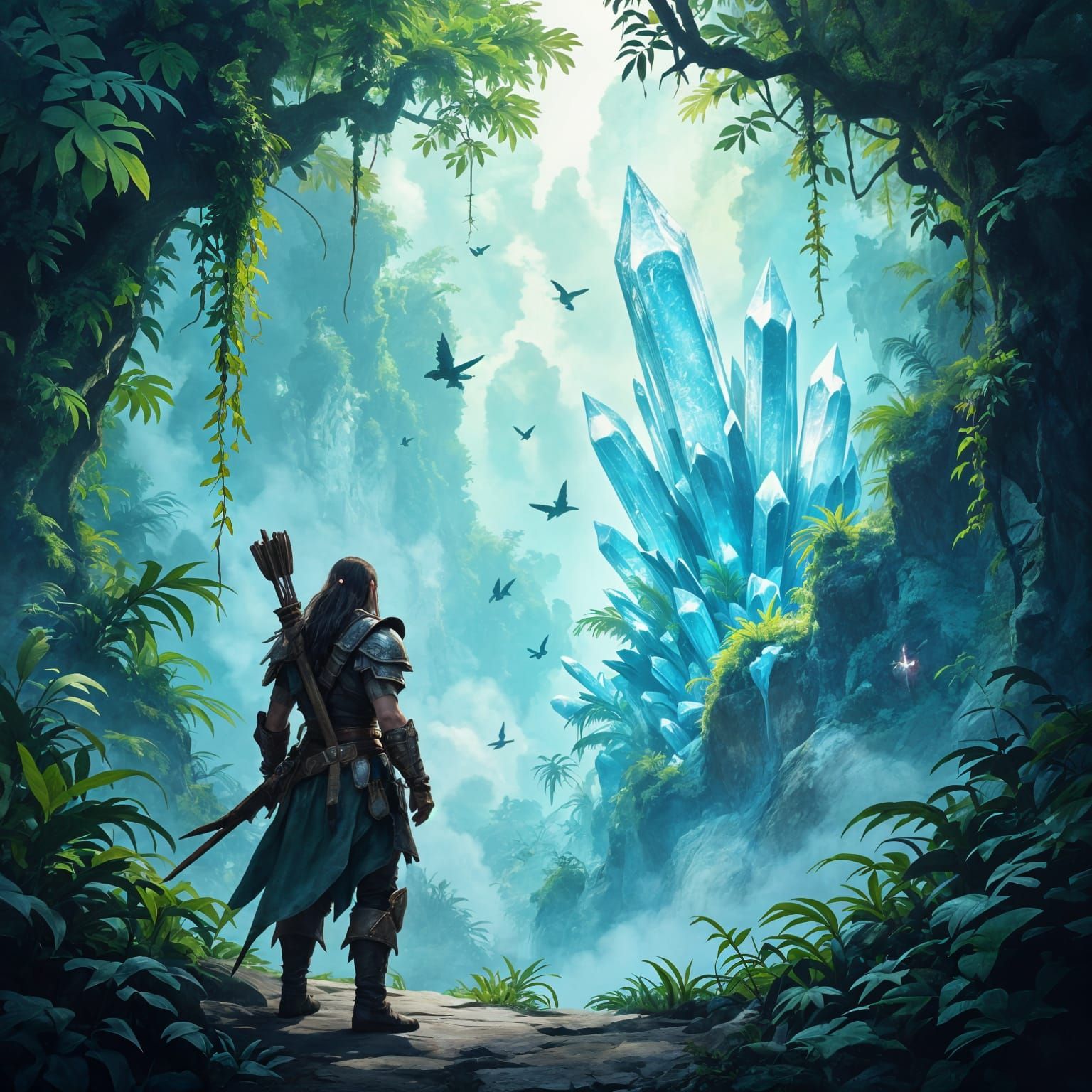 Elf Ranger in Bioluminescent Alien Jungle