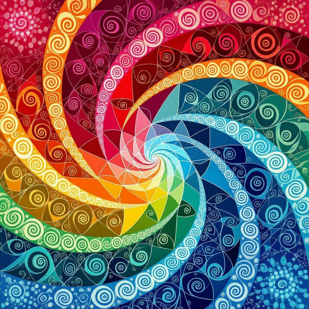 Colorful Spirals: Abstract Vector Fractal in Zentangle Style