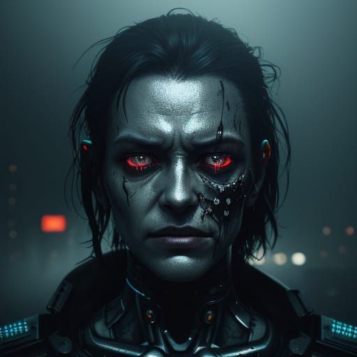 Distressed Cyberpunk Survivor Exposed in Gritty, Neon-Lit Ci...