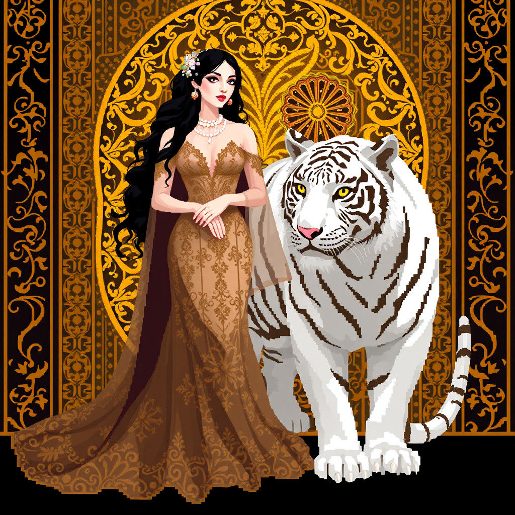 Ethereal Woman in Art Nouveau Pixel Art