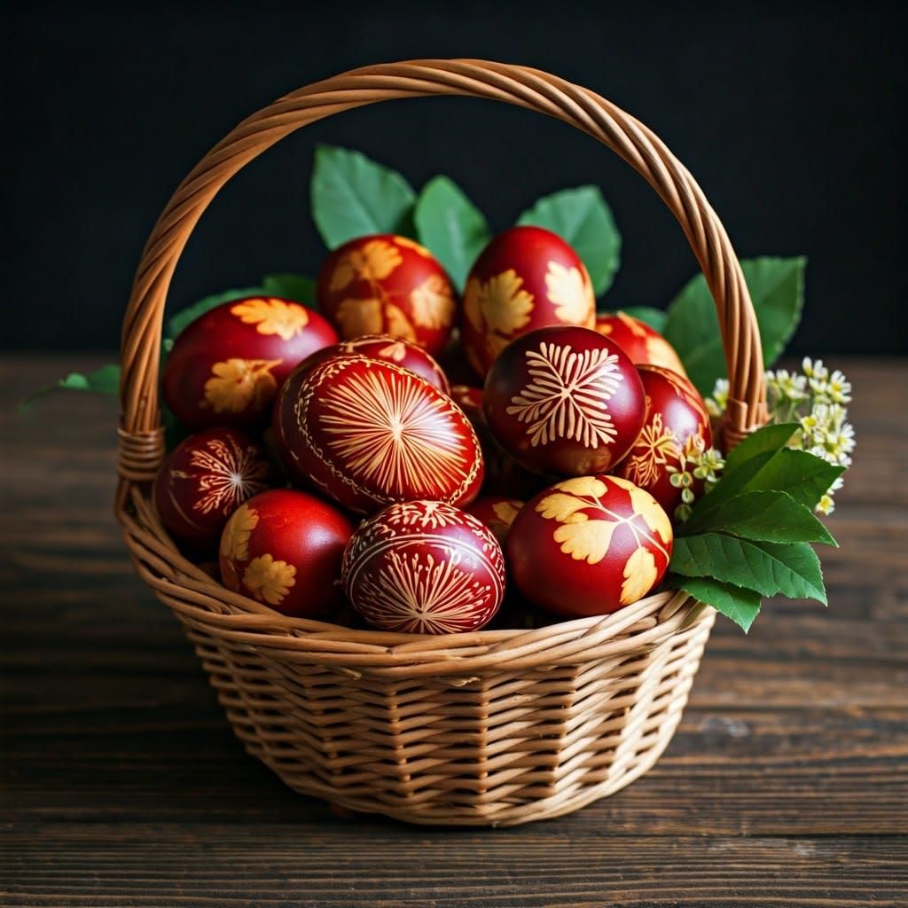 Traditional Slavic Pisanki Woven Basket