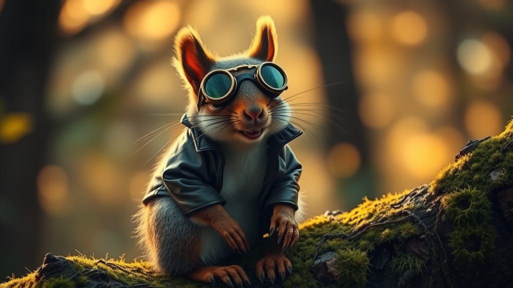Squirrel Aviator in Enchanted Forest, Hyper-Realistic