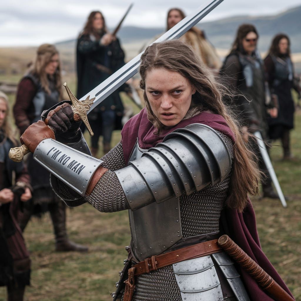 Armored Woman Warrior on Tolkien Battlefield