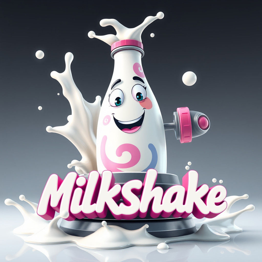 Cartoon Milk Bottle on Jiggling Machine, 3D Pixar Style