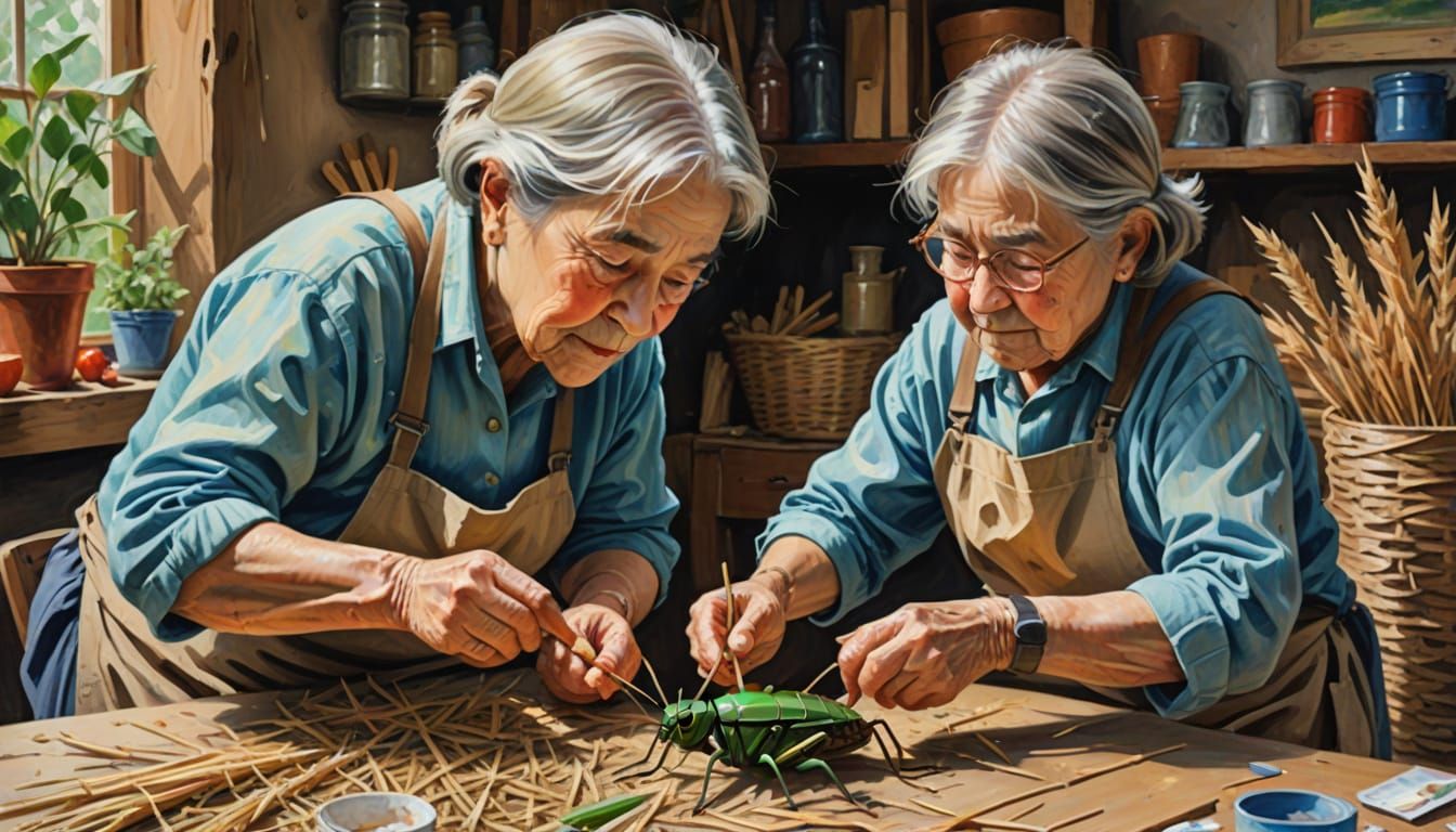Grandmother and Grandson Create Vibrant Straw Cricket Master...