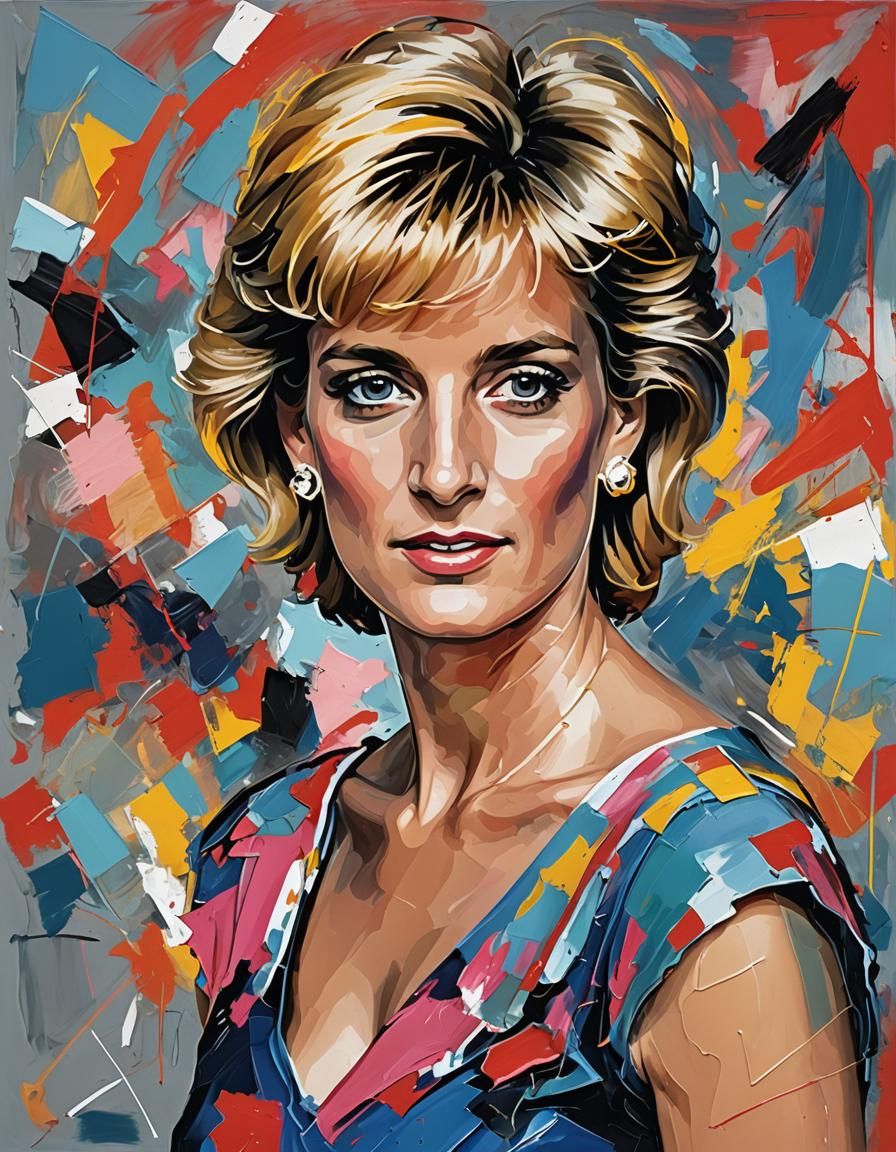 Princess Diana Portrait in Abstract Expressionist Style
