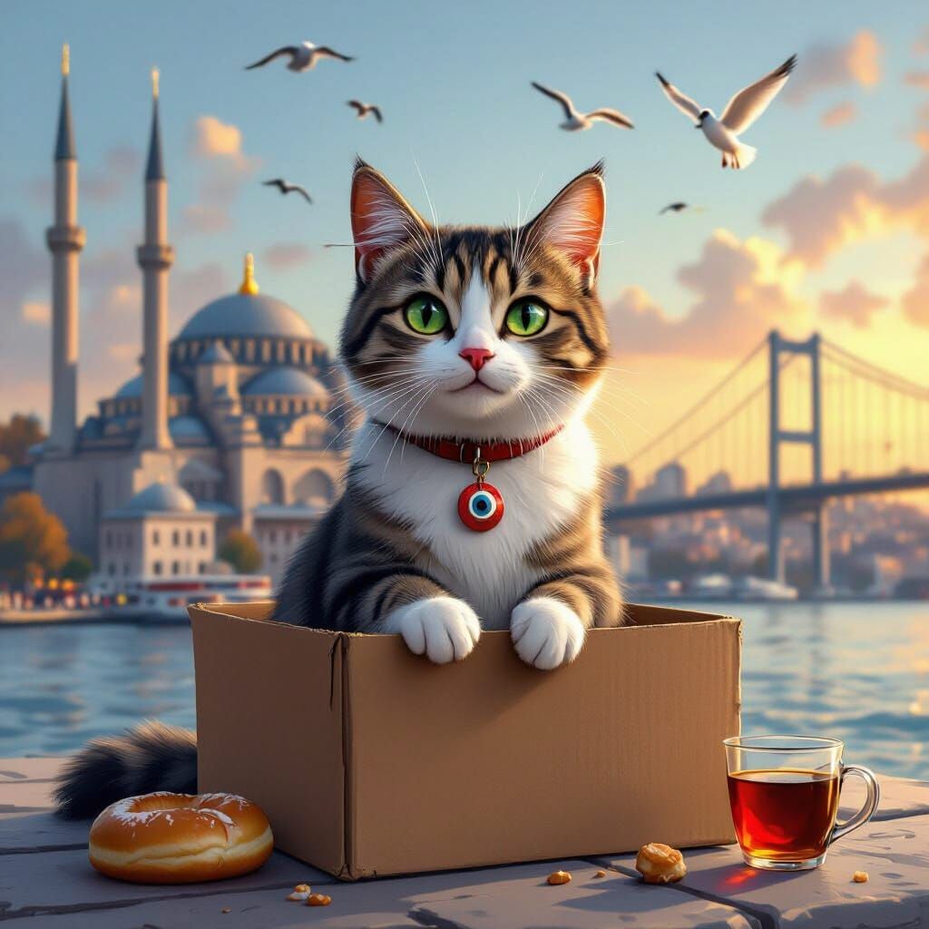 Istanbul Street Cat Portrait in Detailed Matte Painting